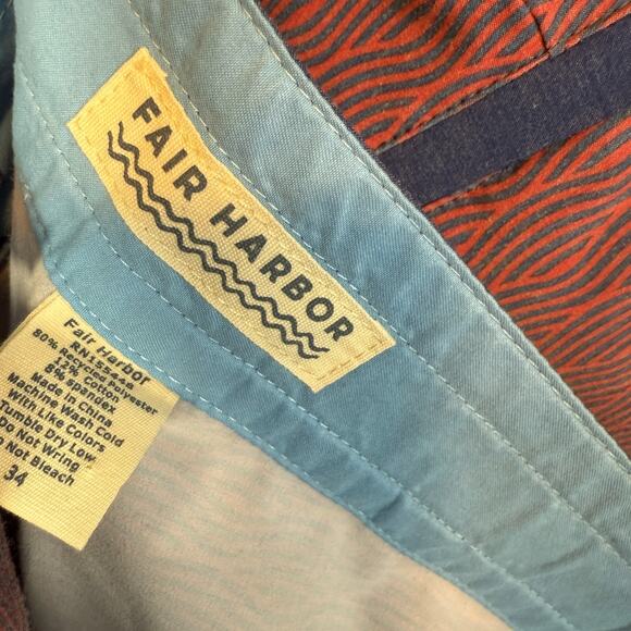 Fair Harbor Swim Trunks Mens 34 Red Geometric Board Shorts Swim Surf Casual - Picture 10 of 10